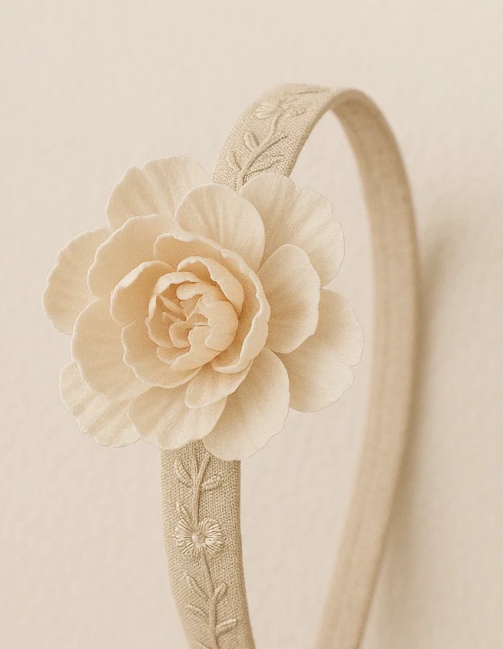 Elegantes cremefarbenes Blumen-Stirnband für Babys – Weiches elastisches Haaraccessoire für Neugeborene