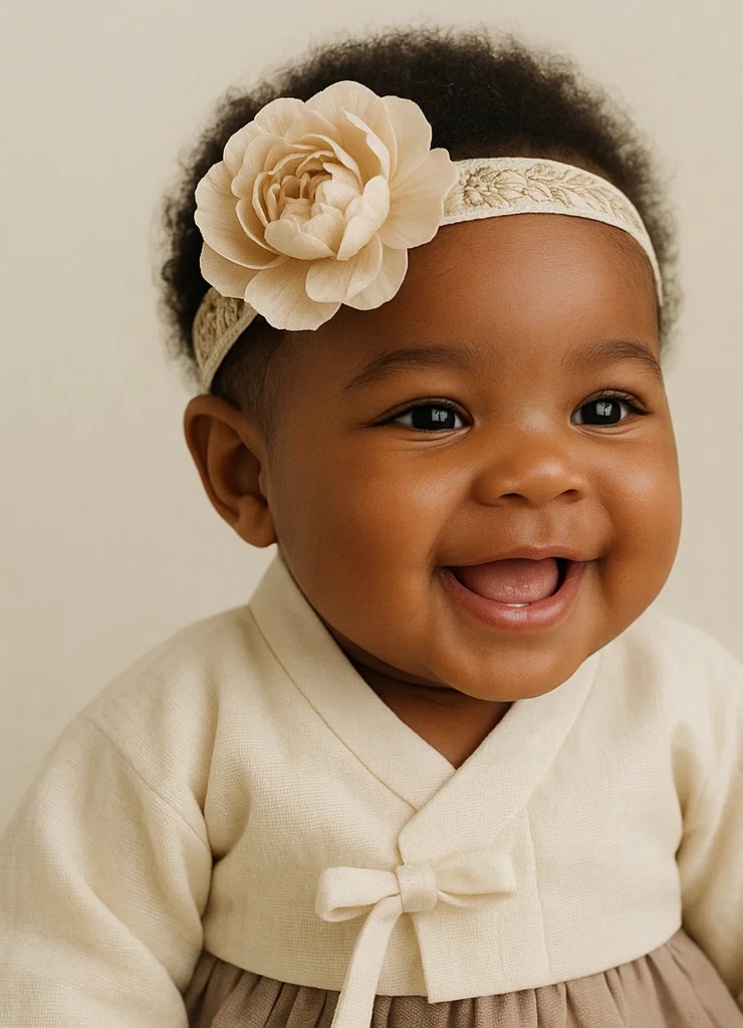 Bandeau bébé fleur crème élégant – Accessoire cheveux élastique doux pour nouveau-né