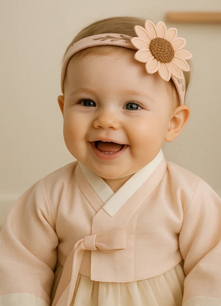 Bandeau pour bébé avec broderie de tournesol et détails floraux