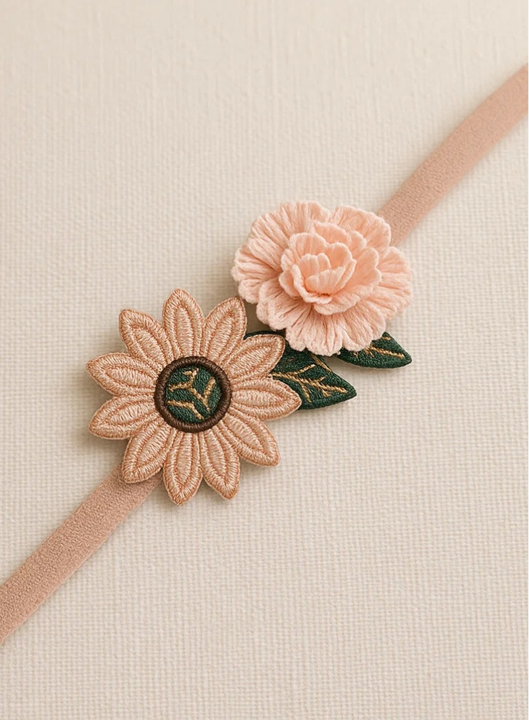 Bandeau pour bébé floral vintage avec pétales brodés
