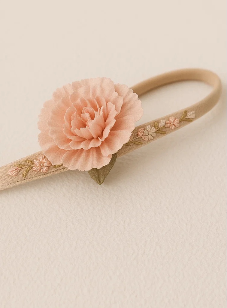刺繍された花びら付きのヴィンテージフローラルベビーヘッドバンド