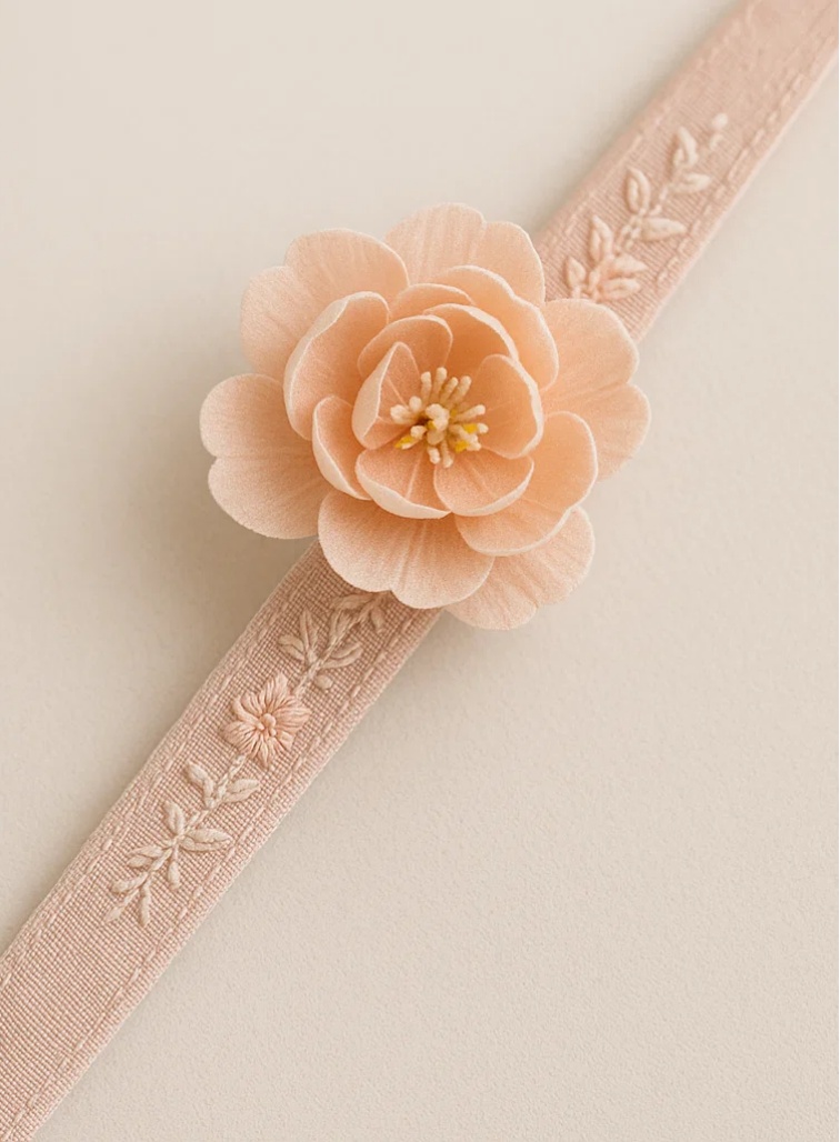 Diadema vintage para bebé con flores bordadas y pétalos