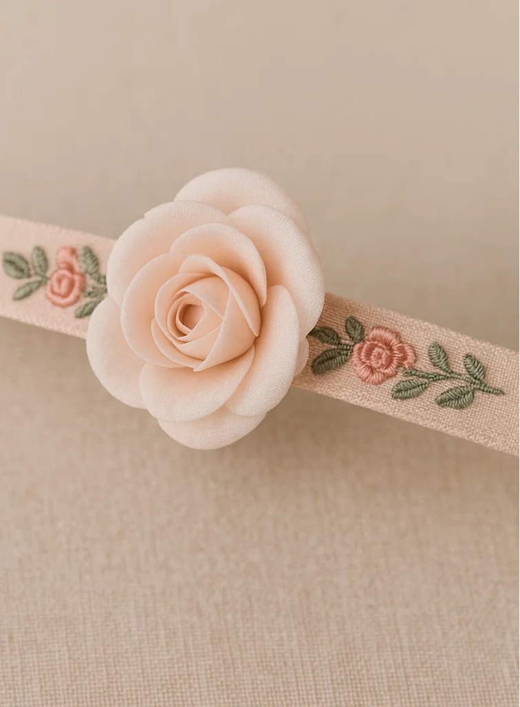 手作りの花飾り付きの魅力的なベビーヘッドバンド