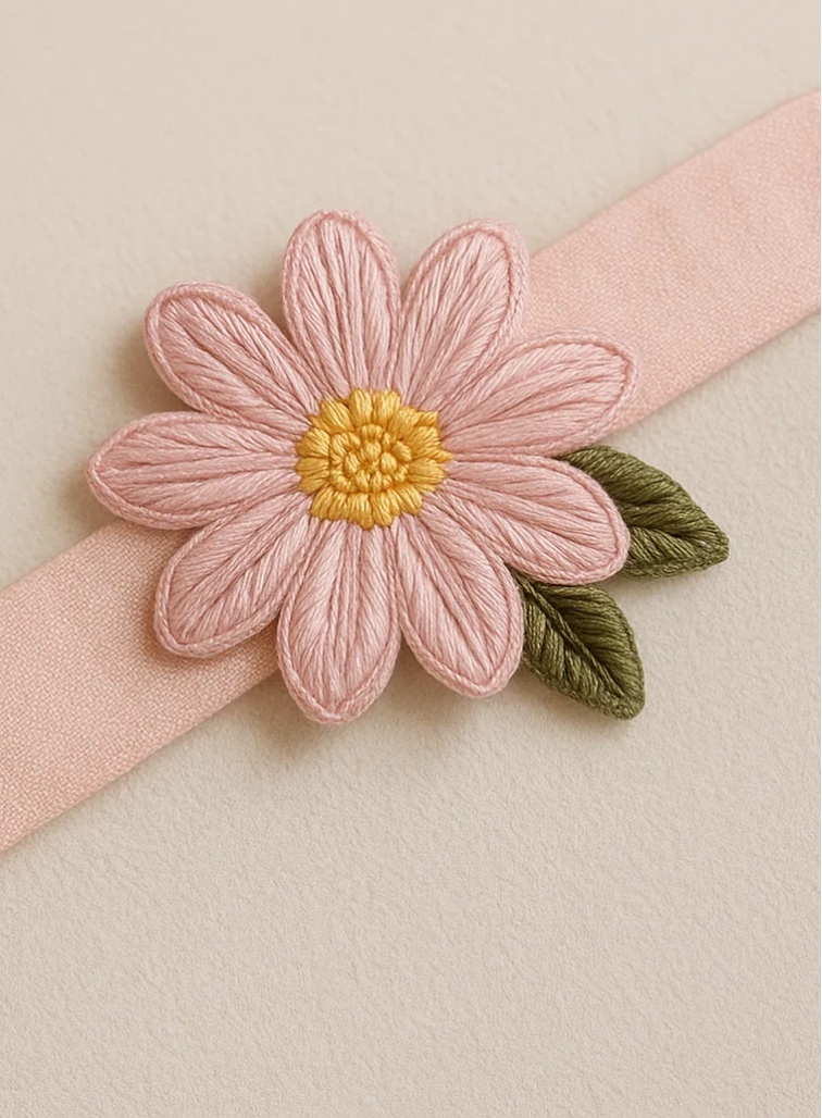 Diadema para bebé con bordado de girasol y detalles florales