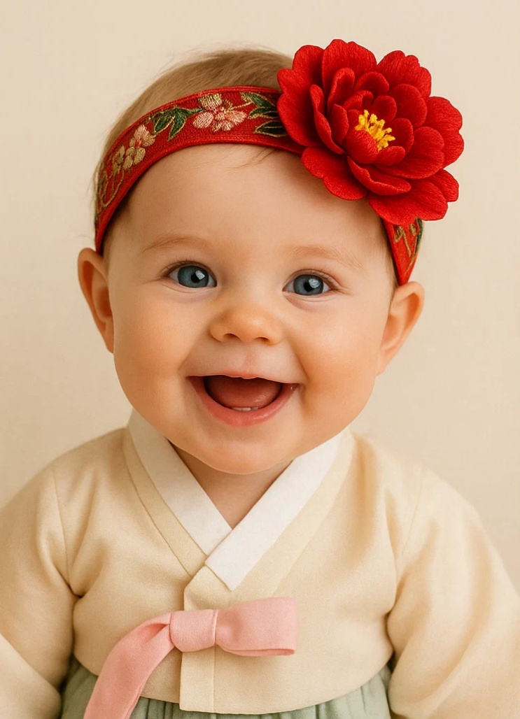 Detachable Flower Handmade Plush Baby Headband – Red Floral for Girls