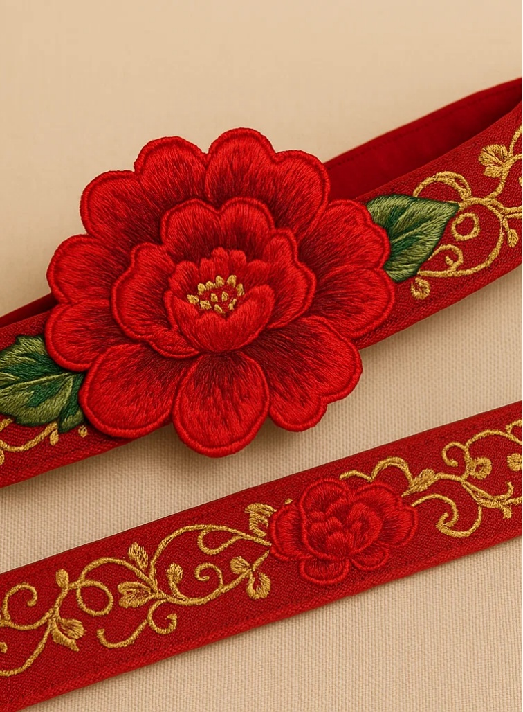 Detachable Flower Handmade Plush Baby Headband – Red Embroidered for Girls