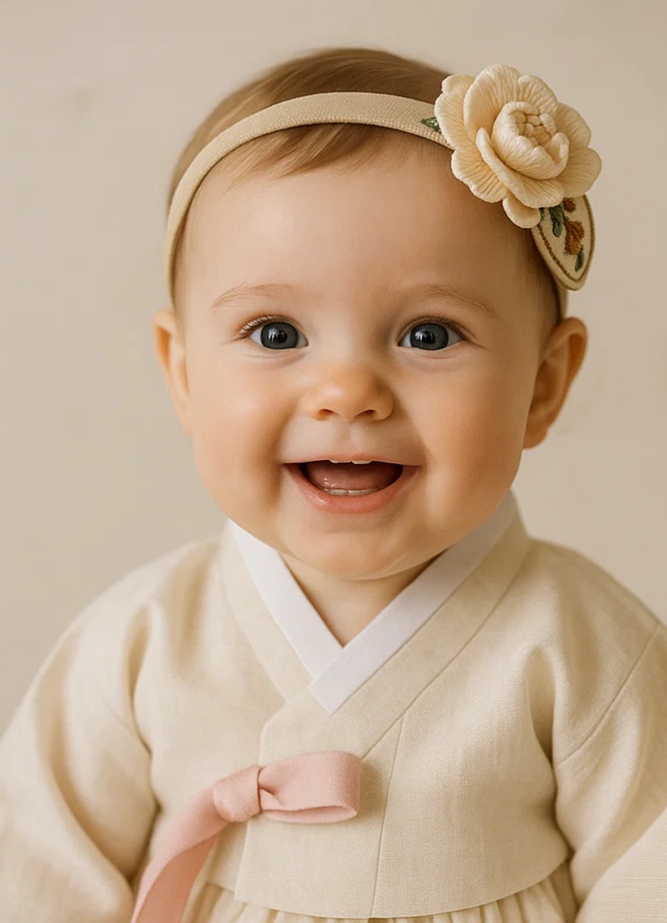 Detachable Flower Handmade Plush Baby Headband – Beige with Embroidery for Girls