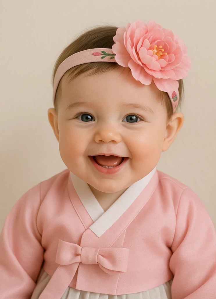 Detachable Flower Handmade Plush Baby Headband – Pink with Embroidery for Girls