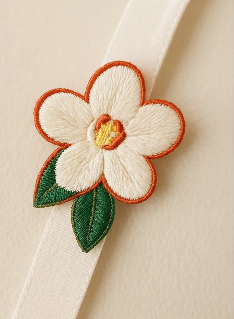 Detachable Flower Handmade Plush Baby Headband – White with Embroidery for Girls