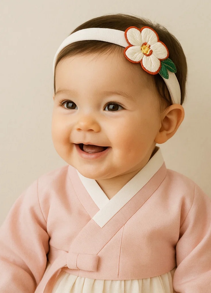 Detachable Flower Handmade Plush Baby Headband – White with Embroidery for Girls