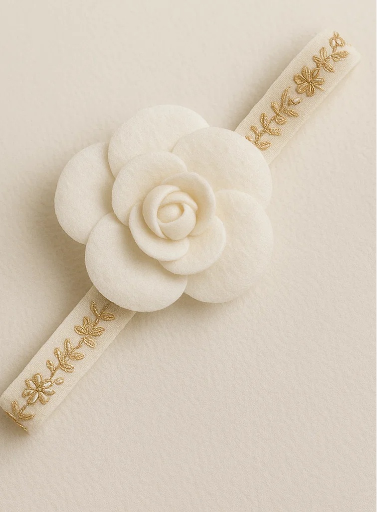 Bandeau floral de luxe pour bébé avec bande en satin doux