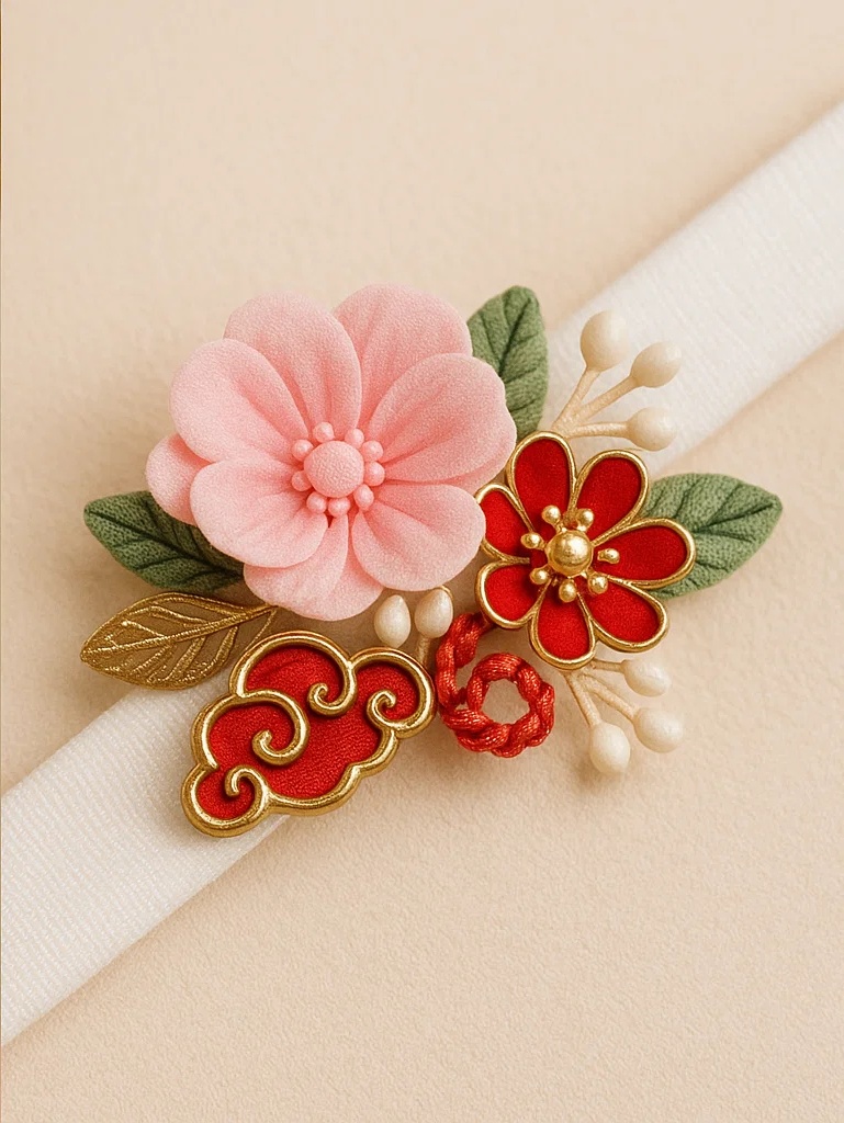 Handmade Floral Series Baby Headband, Chinese Style Pink and Red Flower Infant Hairband
