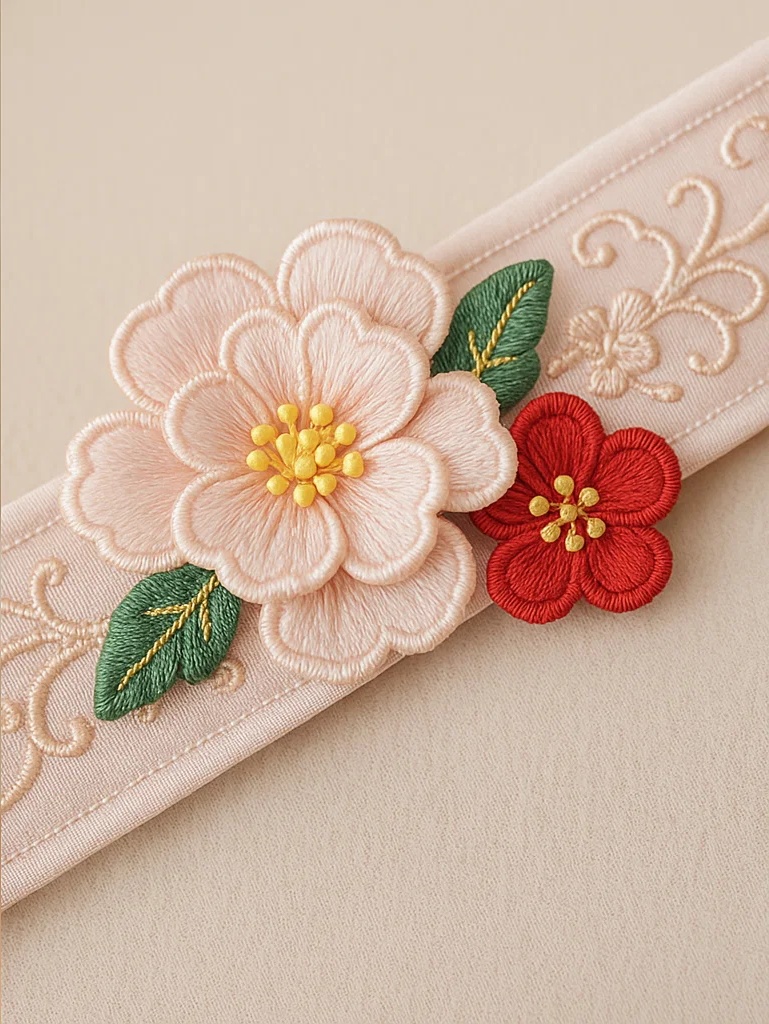 Embroidered Blossom Baby Headband, Handmade Pink and Red Flower Infant Hairband