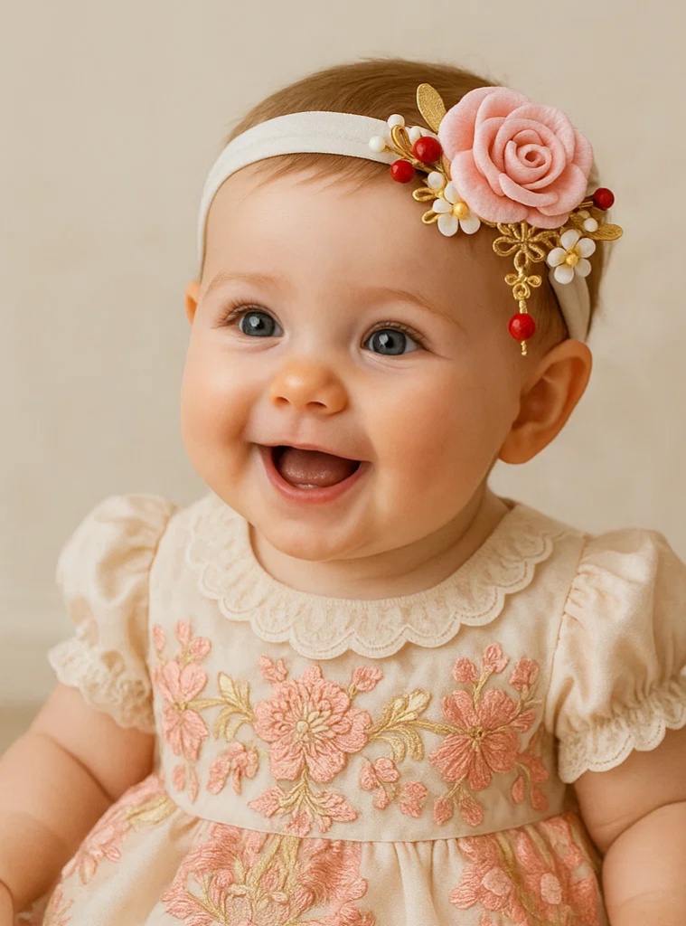 Cinta para bebé hecha a mano con flor rosa y mariposa, elegante diadema floral para niñas