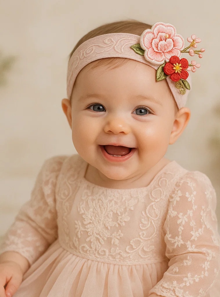 Faixa de cabelo para bebê feita à mão com flor rosa e borboleta, elegante faixa floral para meninas