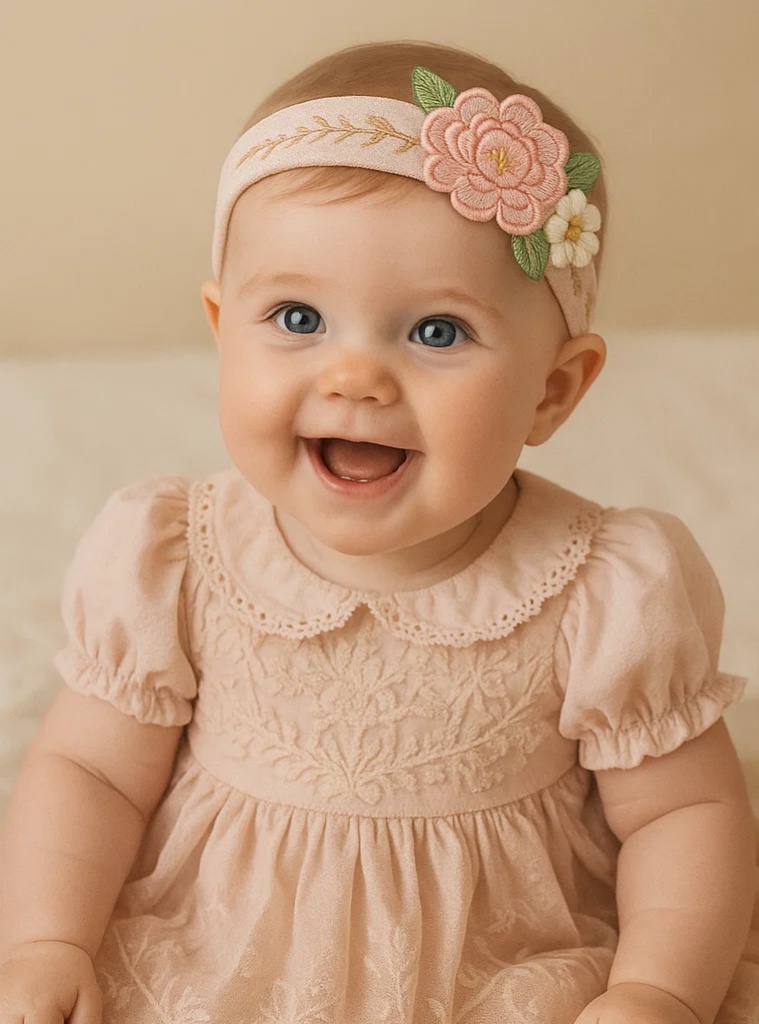 Bandeau bébé fait main avec fleur rose et papillon, élégant bandeau floral pour fille