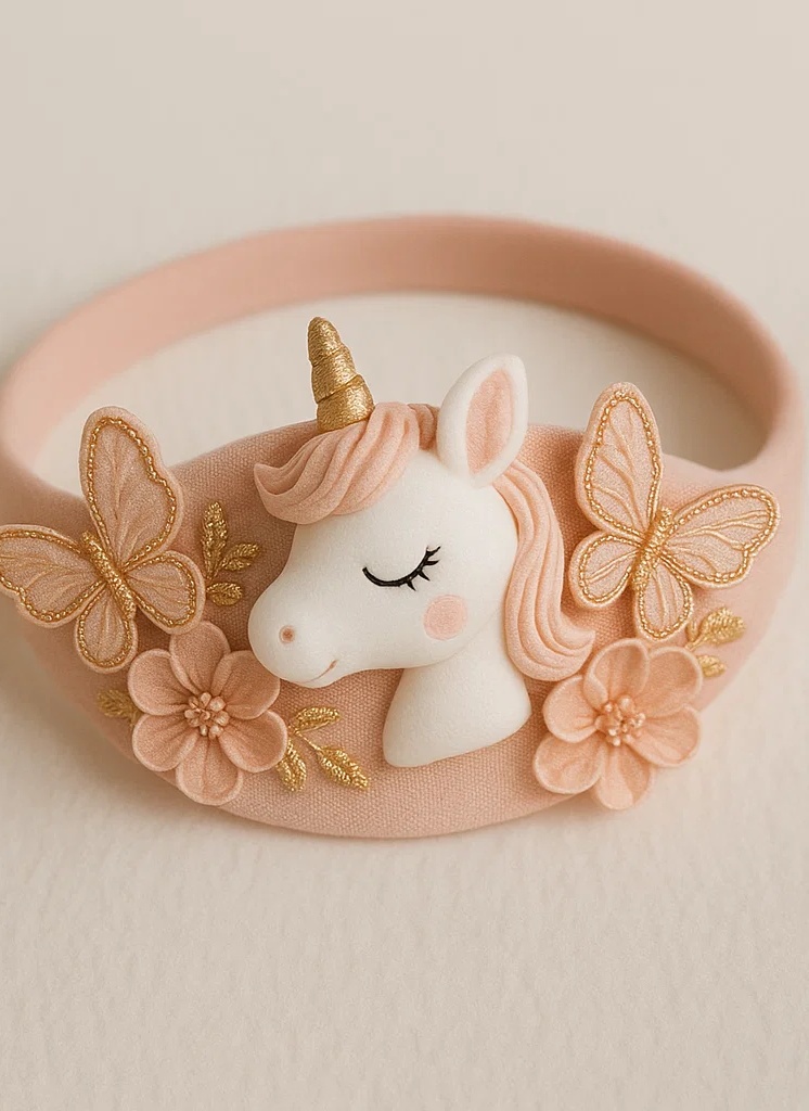 Diadema rosa de unicornio para bebé con alas de mariposa y flores de rosa