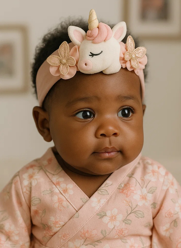 Handmade Pink Unicorn Floral Headband with 3D Butterfly – Soft Plush Baby Girl Hairband for Parties