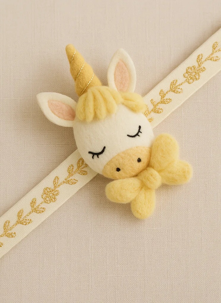 Tiara de unicórnio para bebê com flores e borboleta – cor creme