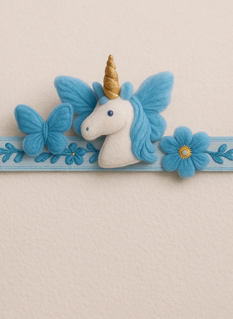 Light Blue Unicorn Baby Headband with Golden Horn and Embroidered Flowers