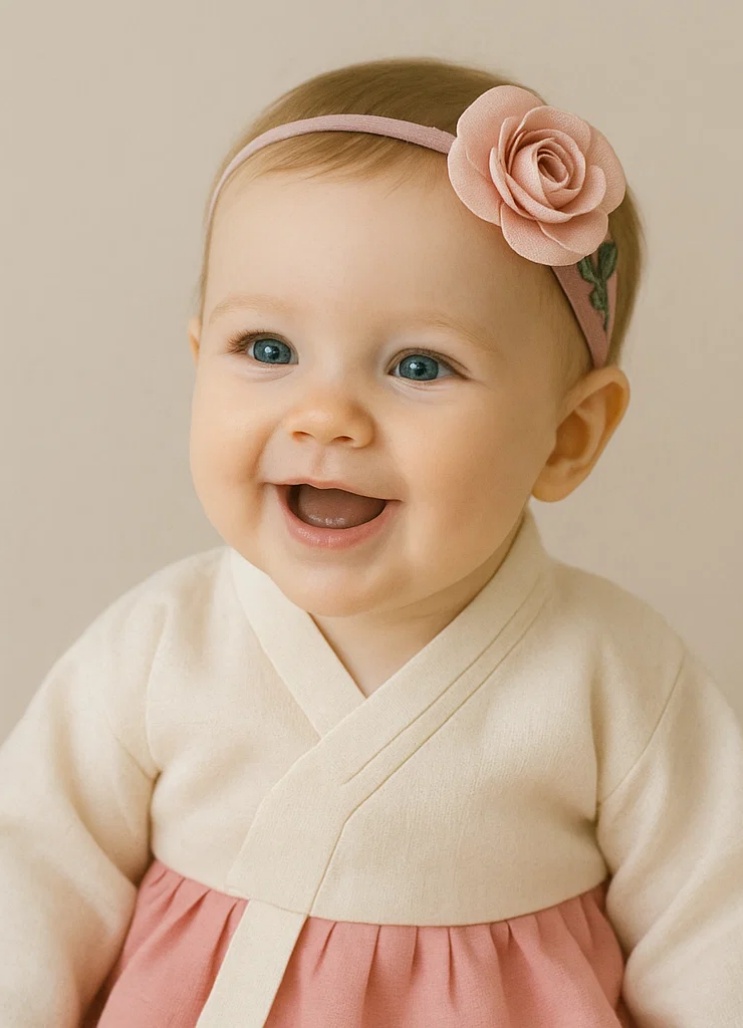Pink Baby Headband with Embroidered Rose – Soft Floral Hairband for Newborn Girls