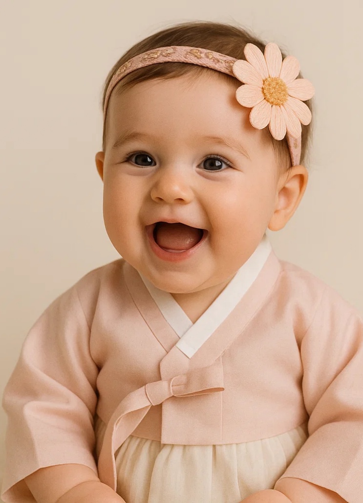 Pink Daisy Baby Headband with Embroidered Details – Soft Floral Hairband for Newborn Girls