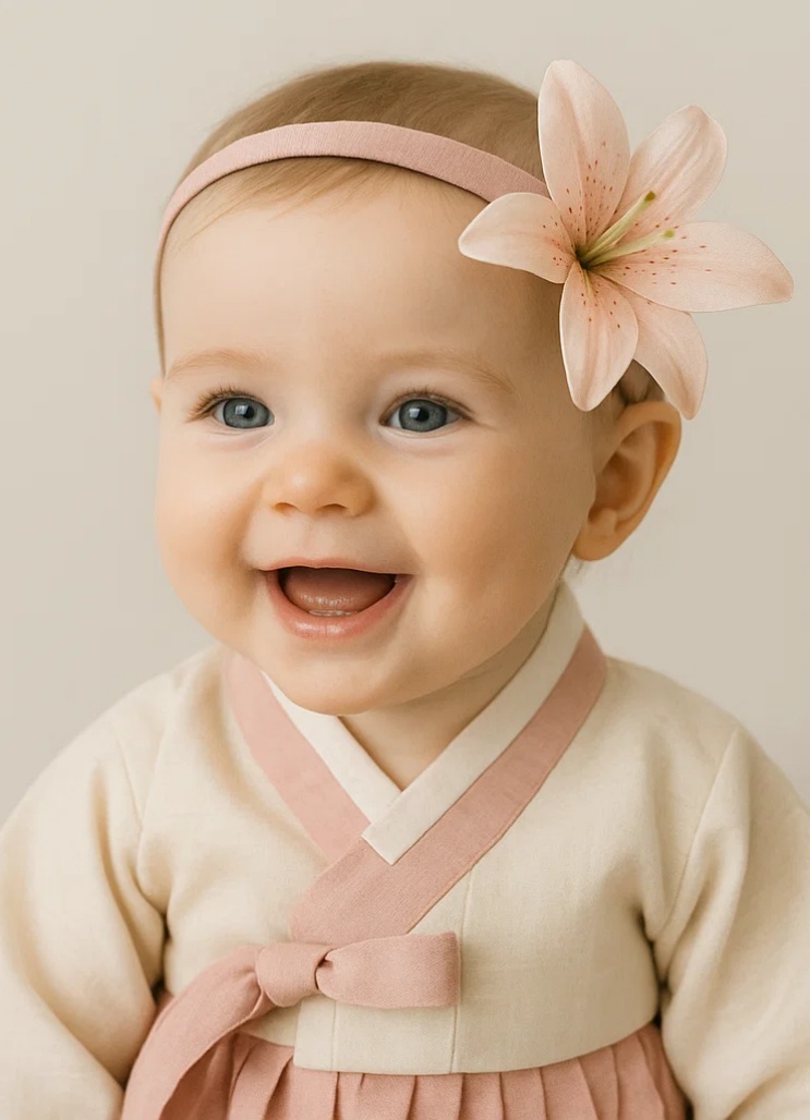 Pink Lily Baby Headband with Embroidered Floral Band – Soft Flower Hairband for Newborn Girls