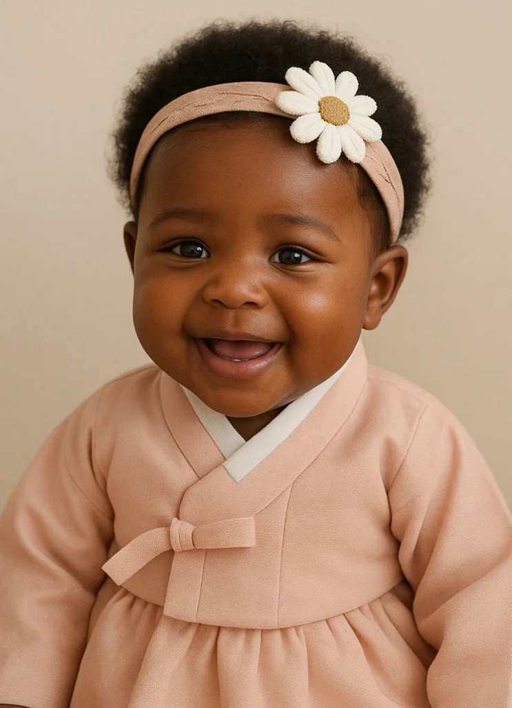 Embroidered Daisy Baby Headband – Soft Beige Floral Hair Accessory for Newborns