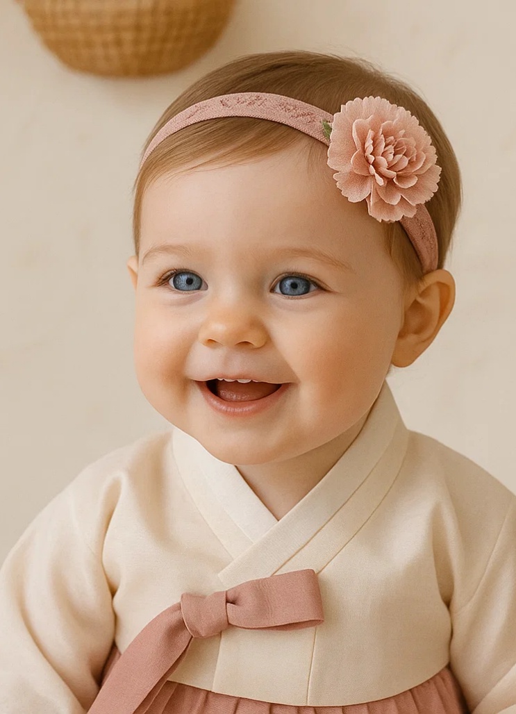 Embroidered Peony Baby Headband – Soft Pink Floral Hair Accessory for Newborns