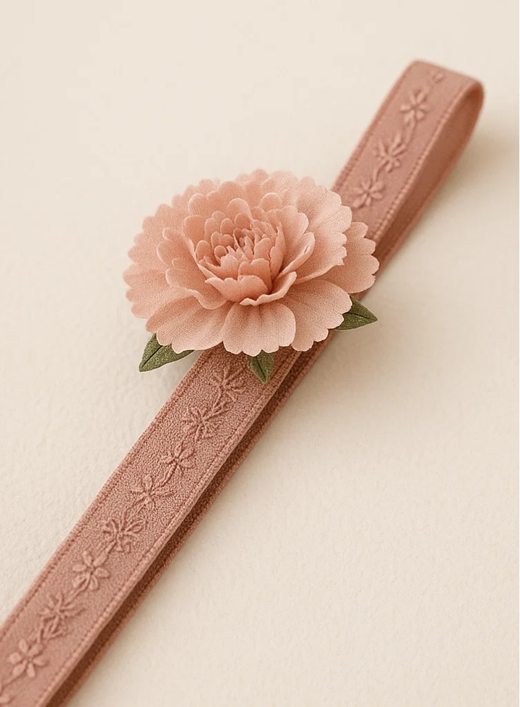 Embroidered Peony Baby Headband – Soft Pink Floral Hair Accessory for Newborns