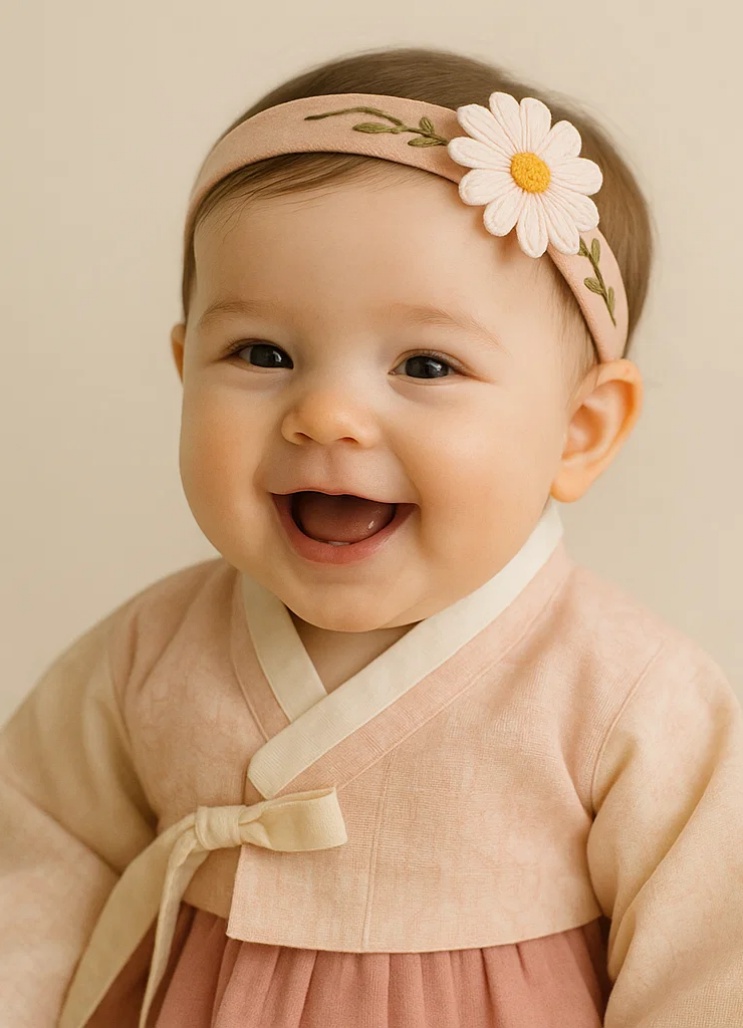 Embroidered Pink Daisy Baby Headband – Soft Elastic Floral Hair Accessory for Newborns