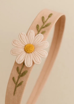 Embroidered Pink Daisy Baby Headband – Soft Elastic Floral Hair Accessory for Newborns