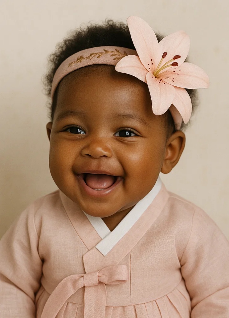 Embroidered Pink Lily Baby Headband – Soft Elastic Floral Hair Accessory for Newborns
