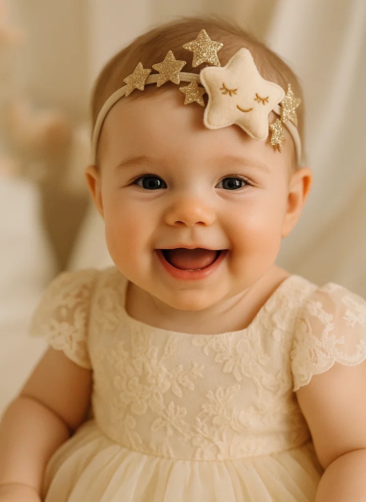 Glittering Gold Star Baby Headband – Soft Felt & Sparkle Stars Newborn Girl Hairband