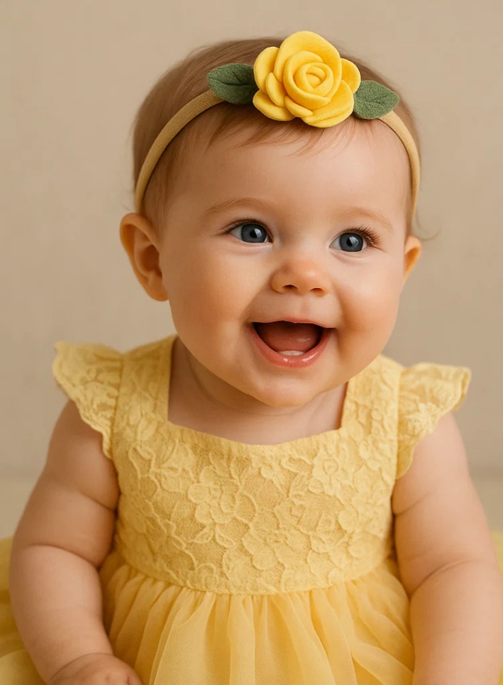 Yellow Rose Blossom Baby Headband – Soft Felt Flower Hairband for Baby Girls