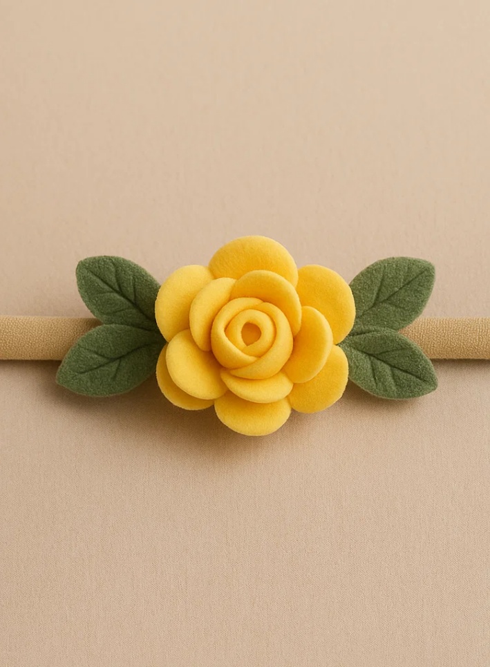Yellow Rose Blossom Baby Headband – Soft Felt Flower Hairband for Baby Girls