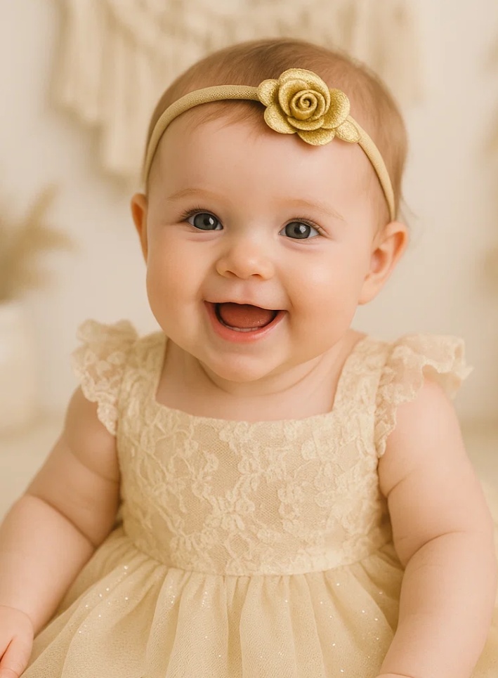Elegant Gold Rose Baby Headband – Soft Felt Flower Hairband for Newborns & Toddlers