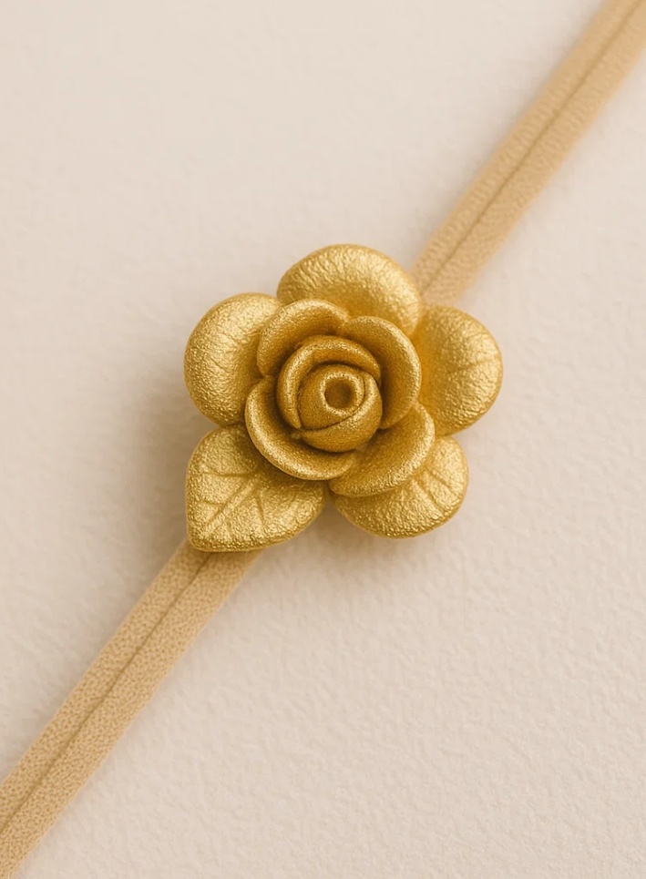 Elegant Gold Rose Baby Headband – Soft Felt Flower Hairband for Newborns & Toddlers