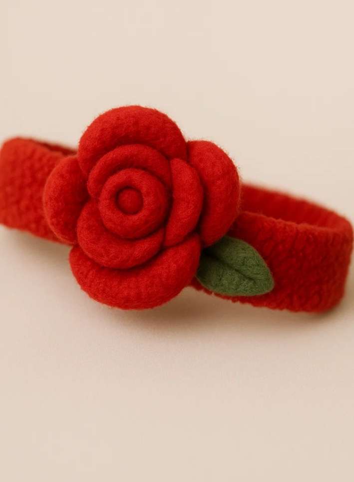 Classic Red Rose Baby Headband – Handmade Plush Flower Hairband for Baby Girls