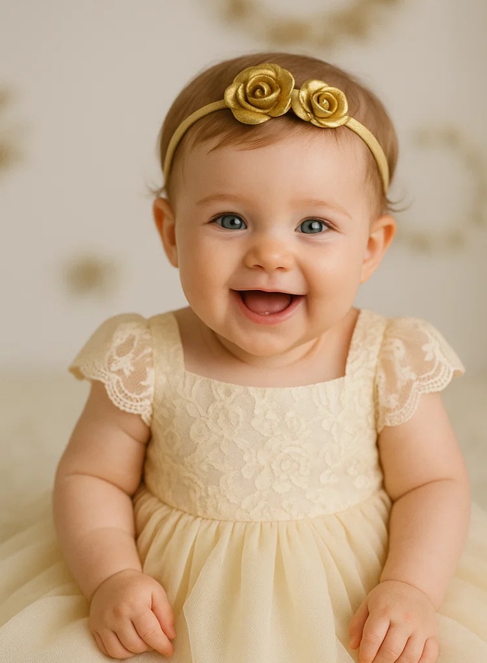 Twin Gold Roses Baby Headband – Double Flower Felt Hairband for Newborns & Infants