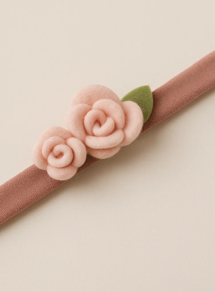 Bandeau bébé rose avec fleurs – Accessoire floral doux et élégant pour filles