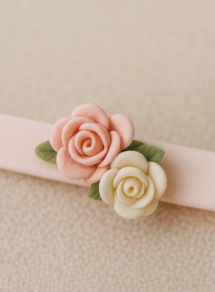 Bentiță pentru bebeluși cu broderie de trandafiri, bentiță florală roz elegantă pentru sugari