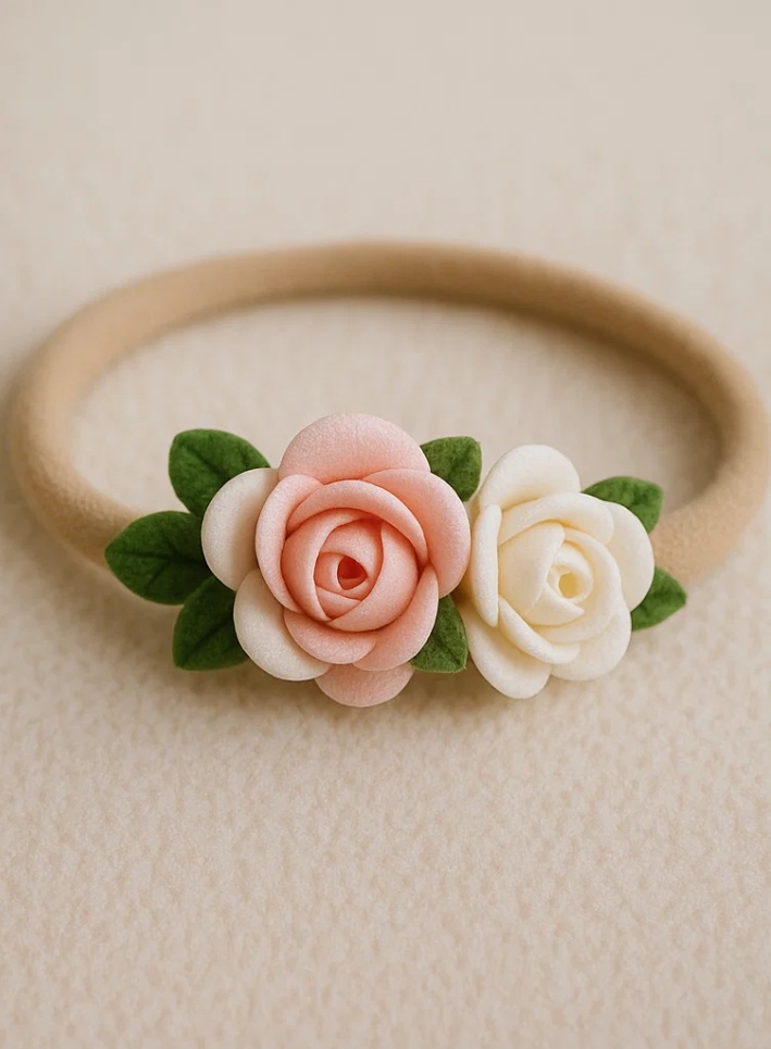 Rose Blossom Baby Headband – Soft Felt Flowers for Newborn Girls