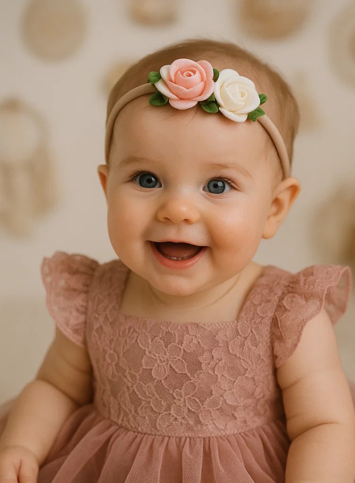 Pink Rose Baby Headband – Soft and Elegant Floral Accessory for Girls