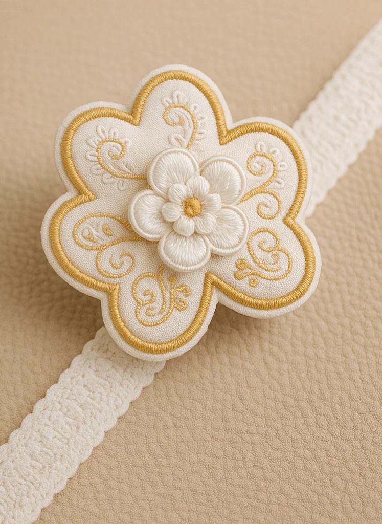 White Detachable Floral Embroidered Handmade Baby Plush Headband