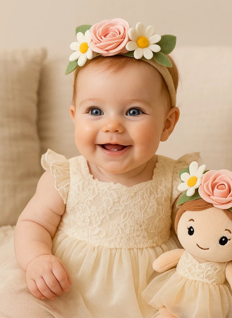 Flower Crown Baby Headband – Pink Rose and Daisy Floral Headband for Girls