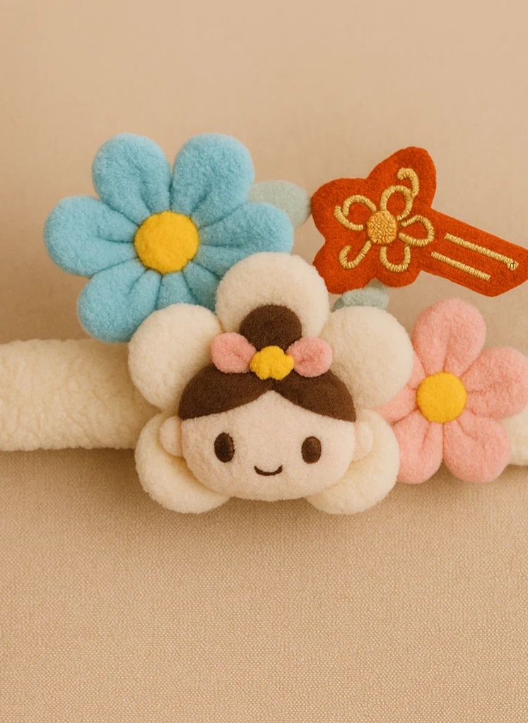 Plush Hanfu Princess Baby Headband – Floral Embroidery & Cute Girl Design for Special Occasions