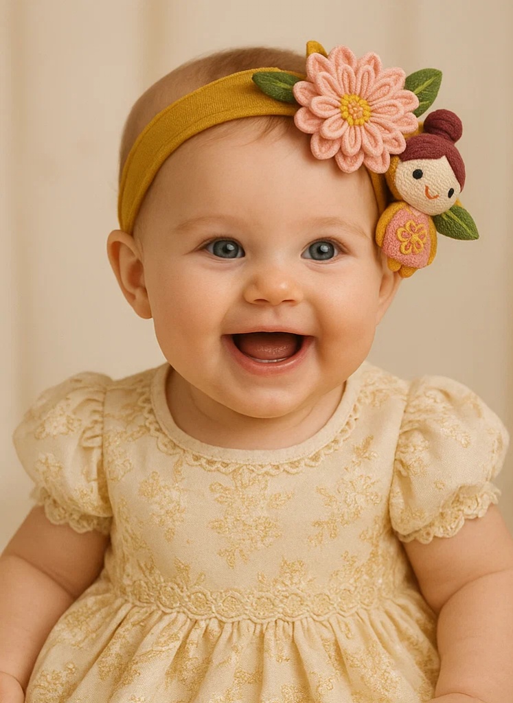 Handmade Yellow Chinese Embroidered Doll Baby Headband, Cute Floral Infant Hairband