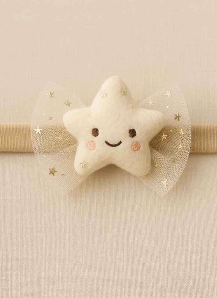 Starlight Bow Baby Headband – Soft Plush Star & Glitter Tulle for Newborn Girls
