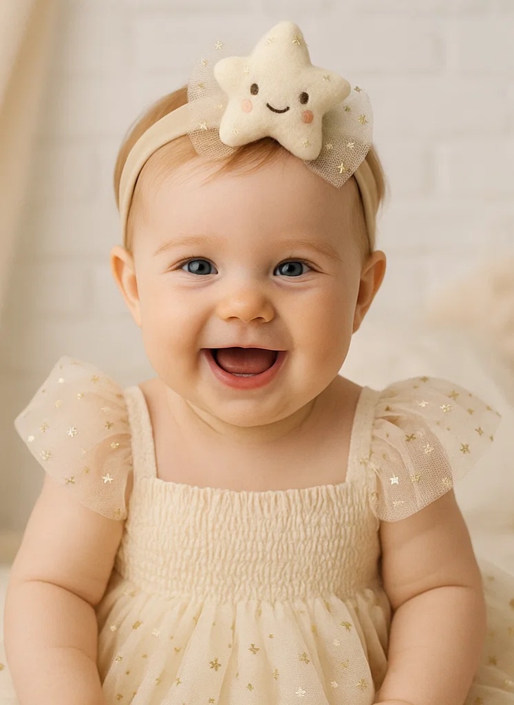 Starlight Bow Baby Headband – Soft Plush Star & Glitter Tulle for Newborn Girls